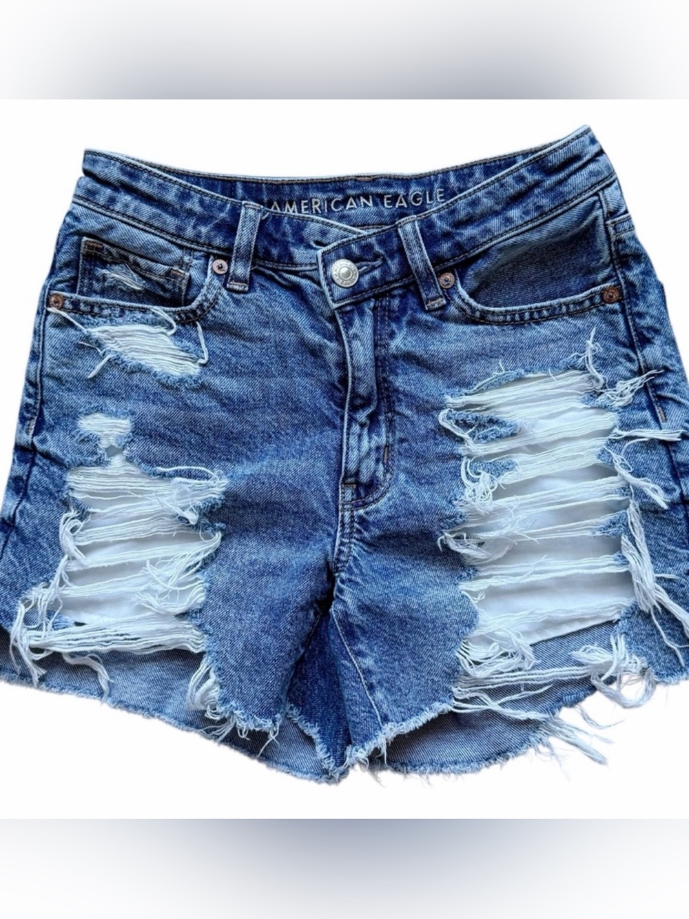 AMERICAN EAGLE Highest Rise Baggy Distressed Shorts Denim Size 00